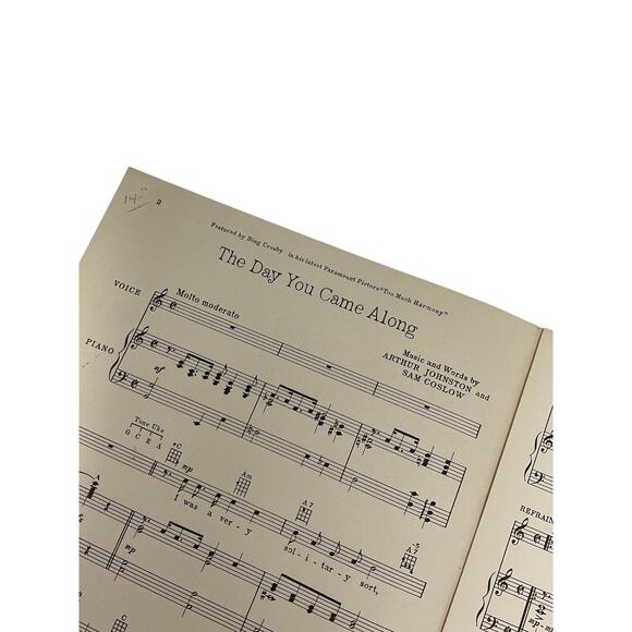 The Day You Came Along Sheet Music 1933 Too Much Harmony Bing Crosby - Picture 3 of 5